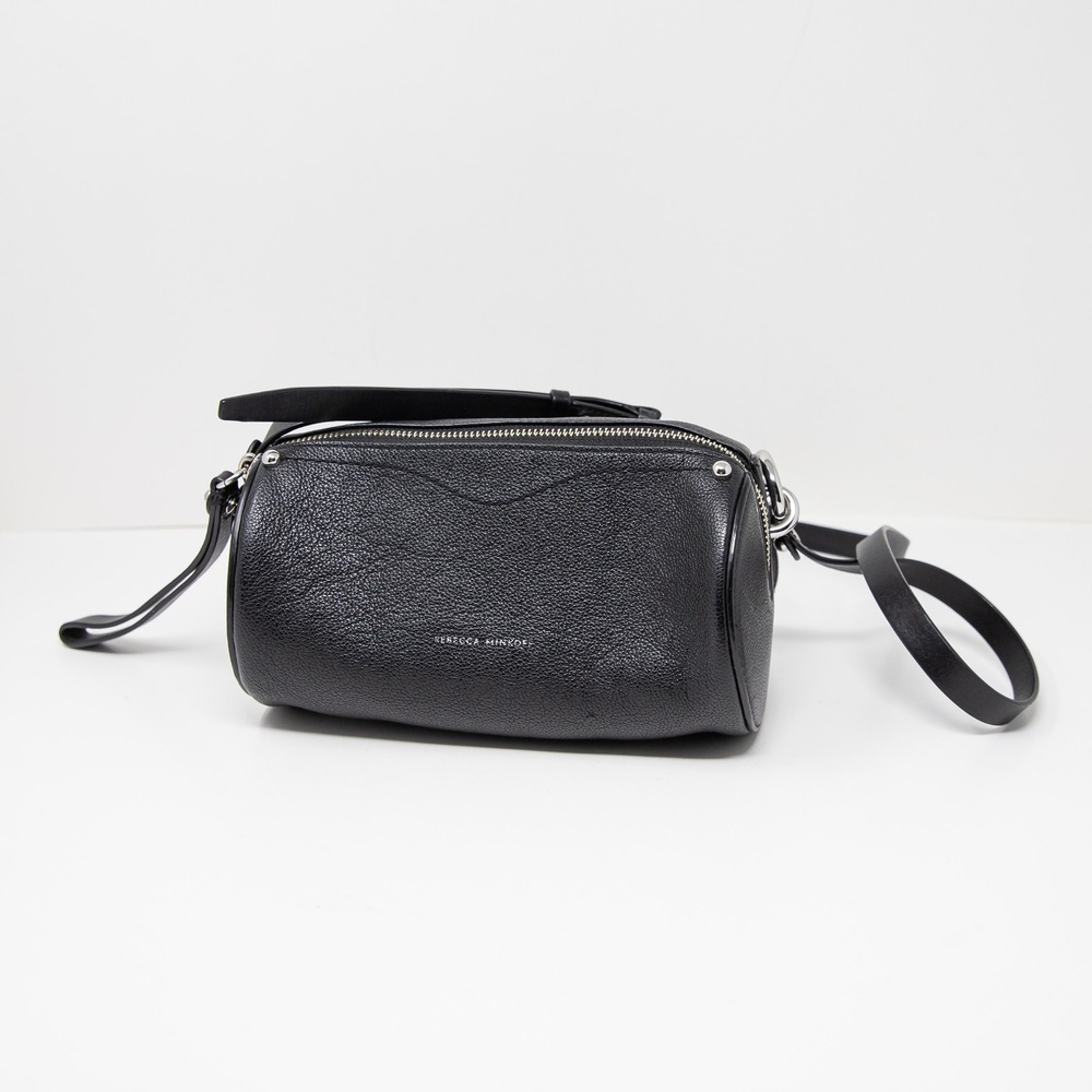 Rebecca Minkoff Barrel Circular Long Genuine Leather Crossbody Purse Bag Black